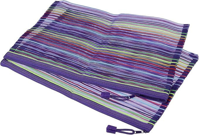MECCANIXITY Mesh Zipper Pouches, A4 Colorful Pencil Case Document File Bags Storage Organizer for Office Supply Travel Accessory, Purple Pack of 6