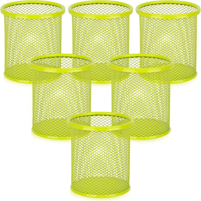 Segarty Pen Holder, 6 Pack Round Light Green Pen Cup Holder, Wire Mesh Marker Pencil Containers Set for Desk, Desktop Accessories Organizer Office Supplies, School, Home, Makeup Brush
