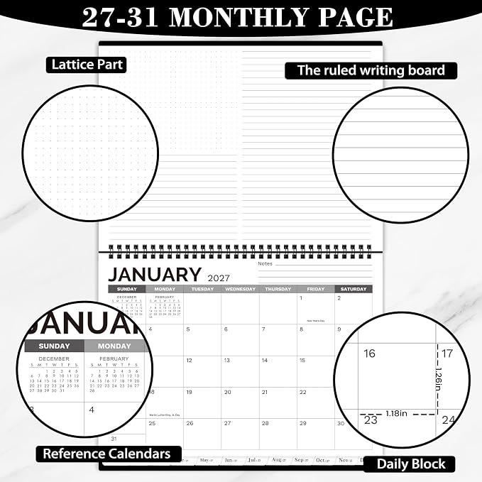 2027-2031 Monthly Planner/Calendar, JAN 2027 - DEC 2031, 5 Year Planner 27-31 with Tabs, Double-Side Pocket, 5 year planner 2027-2031 for Daily Organizing - Black（8.5" x 11"）
