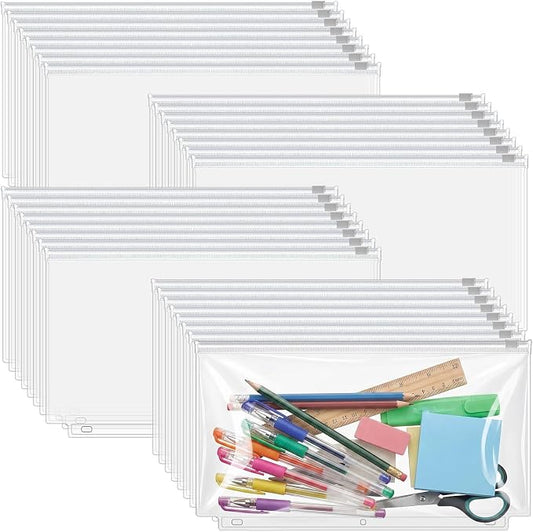 Gilprop 100 Pcs Clear Binder Zipper Pouches 3 Rings PVC Waterproof Loose Leaf Bags Letter Size Binder Pockets 11.5 x 6.7'' Fill Folders Document Organizer for Office Supplies Filling Storage