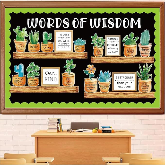 FYSUIMU 50Pcs Plant Bulletin Board Set Back to School Inspirational Plant Classroom Decoration Positive Paper Cutouts with Glue Points for School Office Classroom Library Chalkboard Wall Decor Supply
