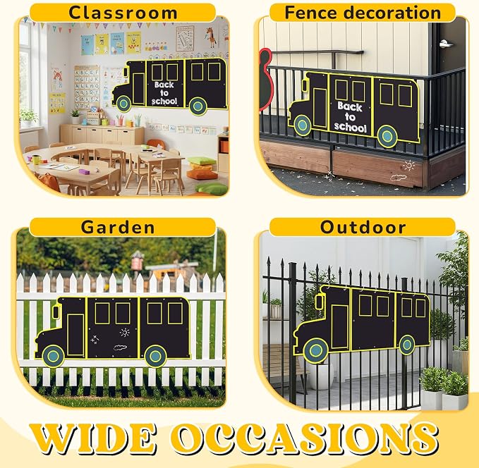 MotiMind 3 Pcs Giant Outdoor Chalkboard for Kids Suitable Indoor and Outdoor Use, Weatherproof Large Black Chalkboard Panels for Wall Back to School Decorations (School Bus)