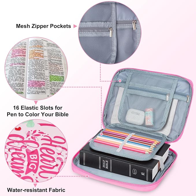 ICOSY Bible Cover Case for Women Girls Kids Bible Bag Case with Handle Kids Girls Bible Study Accessories Supplies