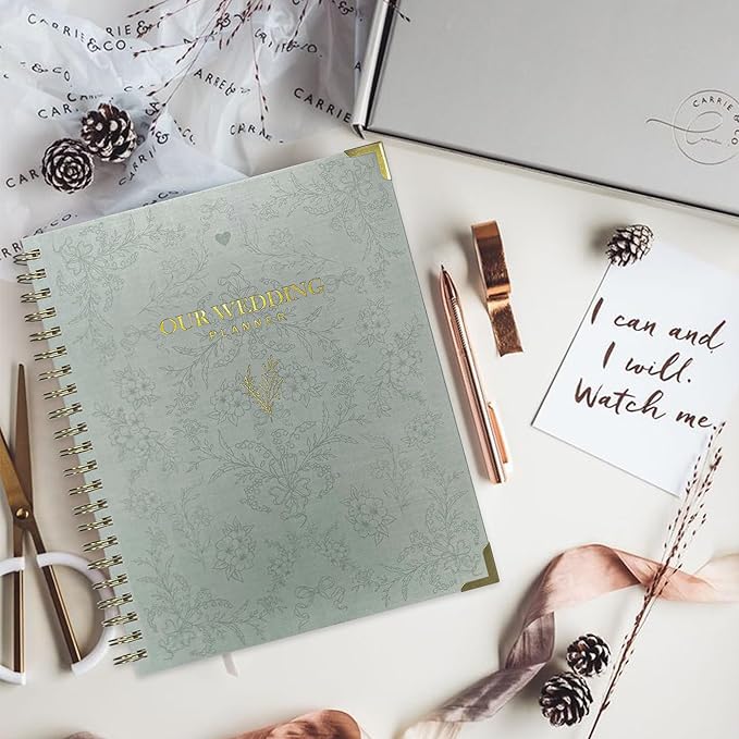 Bride Squad Wedding Planner Book and Organizer | Bridal Wedding Planner Book with Countdown Calendar & Checklists | A Thoughtful Engagement Gifts for Couples, Green Floral