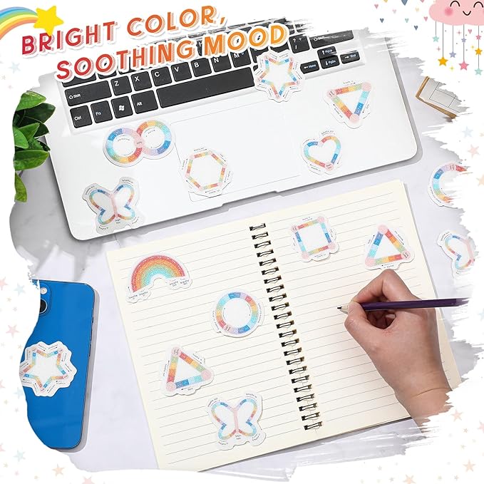 Gersoniel 72 Pcs Anxiety Sensory Stickers Calm Stickers Adhesive Textured Mental Health Strips Mindfulness Fidget Decals Stress Anxiety Relief Items for Desk Therapy Office Counselor(Pastel Breathe)