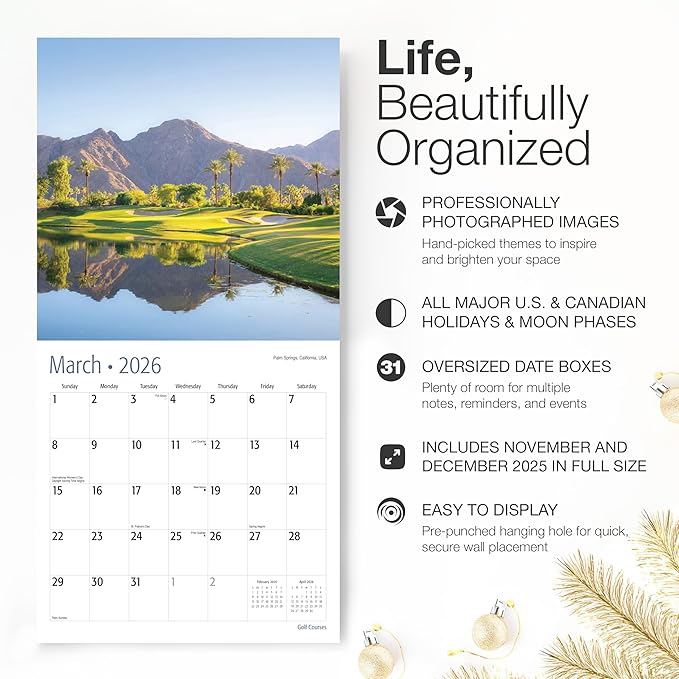 RED EMBER Select - Golf Courses 2026 Wall Calendar 12 Month | 12" x 24" Open | Thick & Sturdy Paper | Giftable | Travel Calendar 2026