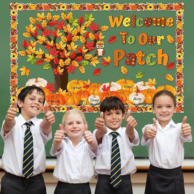gisgfim Fall Thanksgiving Classroom Bulletin Board Decorations Welcome to Our Patch Maple Leaves Pumpkin Paper Cutouts Fall Tree Bulletin Board Cutouts for Autumn Classroom Home Wall Decor Supplies
