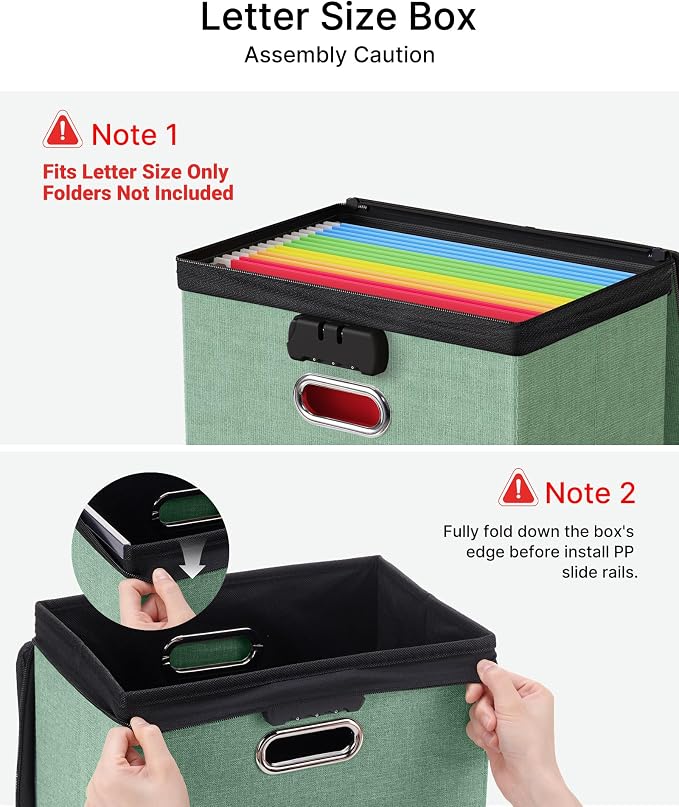 Oterri File Organizer Boxes with Lids, File Box with Mesh Pockets for Letter Size Folders, Lockable Zippers Filing Box for Home,Office, School (Green, Small-L-2 Pack Without Folders)
