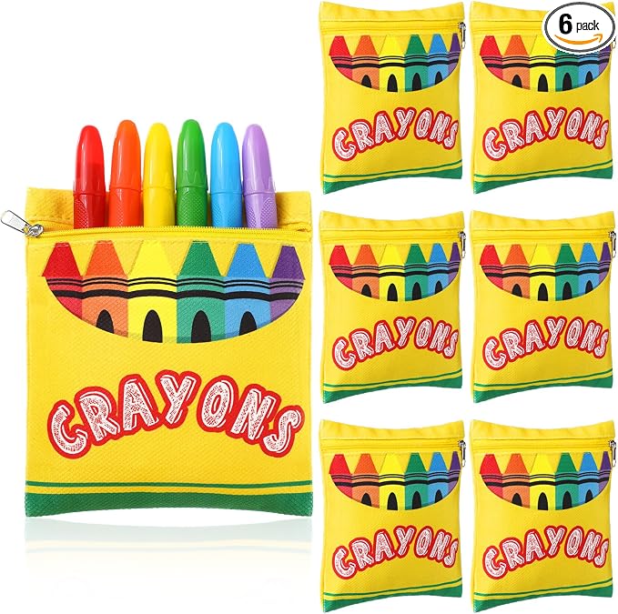 MotiMind 6 Pcs Crayon Storage Bags with Zipper for Classroom Crayon Organizer Dispenser Marker Storage Organizer for Art Supplies