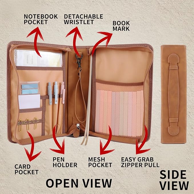 Leather Bible Cover Case with Durable Handle Quilted, Bible Journaling Kit, Bible Study Supplies & Christian Gift for Women and Teens