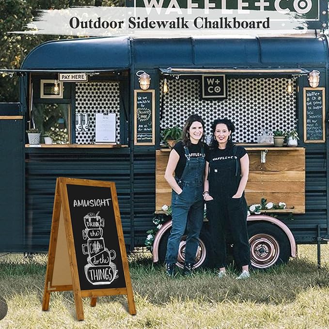 Wooden A-Frame Sign, Magnetic 40" x 20" Yellowish-Brown Chalk Board Sign Board, Double-Sided Sandwich Board Signs Outdoor, Chalkboard Easel, Menu Board for Restaurant, Business or Wedding