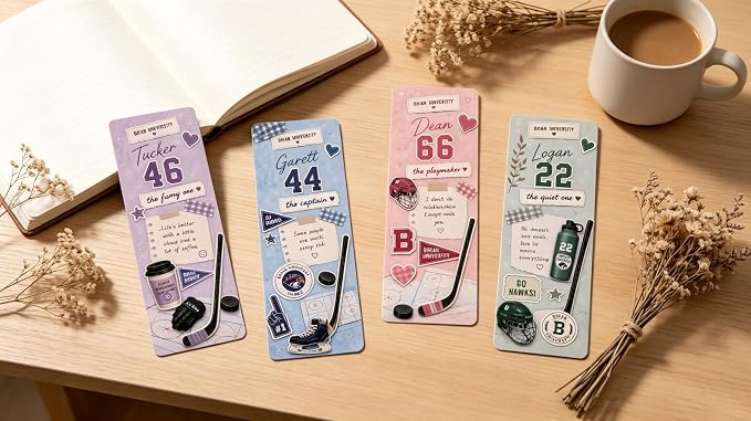 4Pcs Off Campus Inspired Bookmarks, Off Campus Merch Stuff Featuring Tucker, Garett, Dean & Logan - Ideal Off Campus‌ Gifts Accessories Merchandise for Fans Women Men Birthday Book Lovers