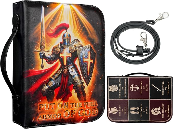 Armor of God Bible Cover for Boys Men Kids, Leather Bible Covers Carrying Case Bag with Shoulder Strap, Religious Christian Pastor Appreciation Gifts for Men, XL