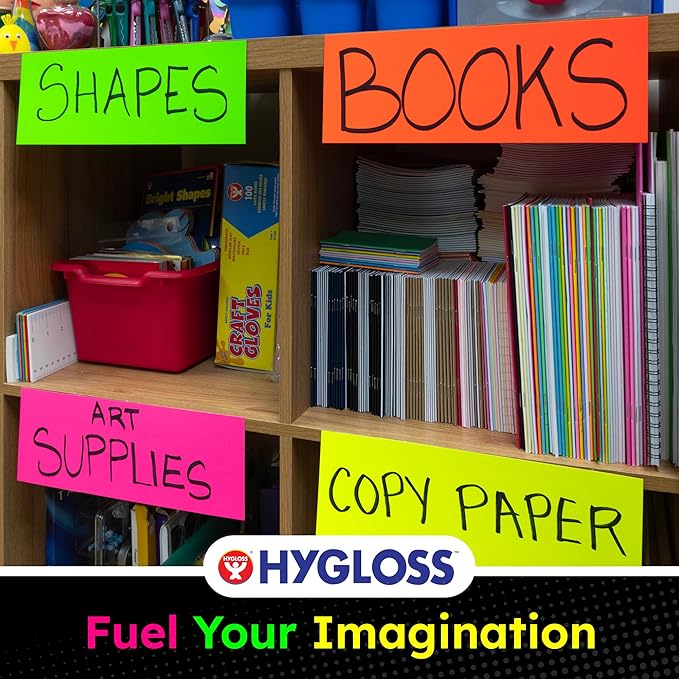 Hygloss Small Poster Board 4x11 - 50 Assorted Neon Color Poster Boards Bulk Pack - 10 Pt. Thickness Colored Poster Board Paper for Projects, Flash Cards, Signs - Posterboard Multipack 4" x 11"