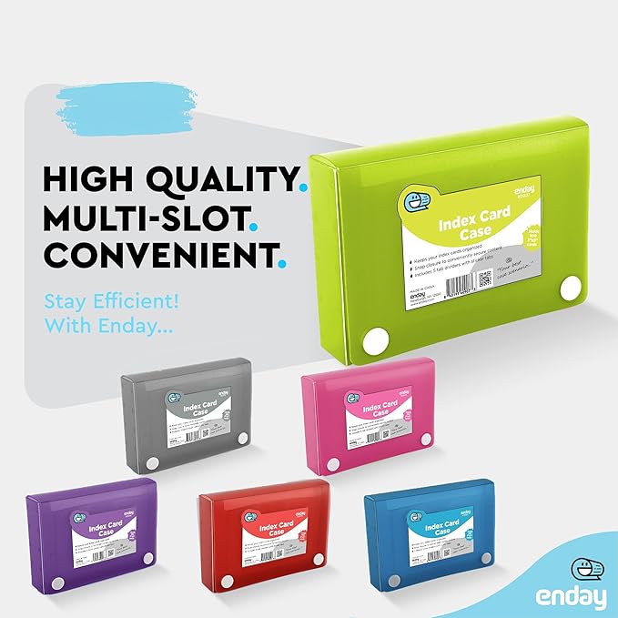Index Card Holder Green, 3x5 Note Flash Card Organizer Case, File Box with 5 Dividers, Notecard Box Holds 100 Cards, Also Available in Red, Purple, Blue, Pink, Grey, 1 Pack – By Enday