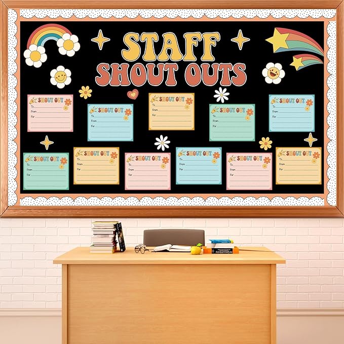 Boho Hippie Staff Shout Outs Bulletin Board Decorations Groovy Retro Staff Shout Outs Bulletin Board Set Appreciation and Recognition DIY Craft Cutouts for Back to School Classroom Decor Supplies