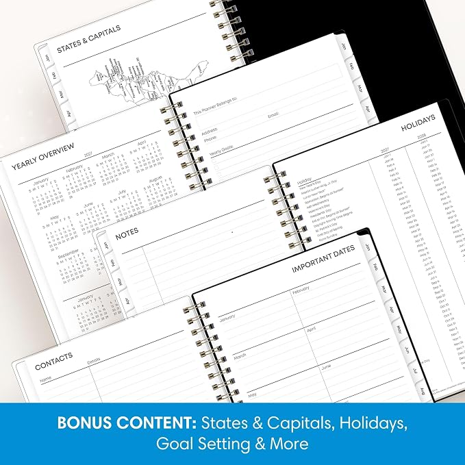 Blue Sky 2027 Weekly and Monthly Planner Calendar, January 2027 - December 2027, 5" x 8", Clear Pocket Cover, Laminated Tabs, Durable Twin Wire Binding, Baccara Dark