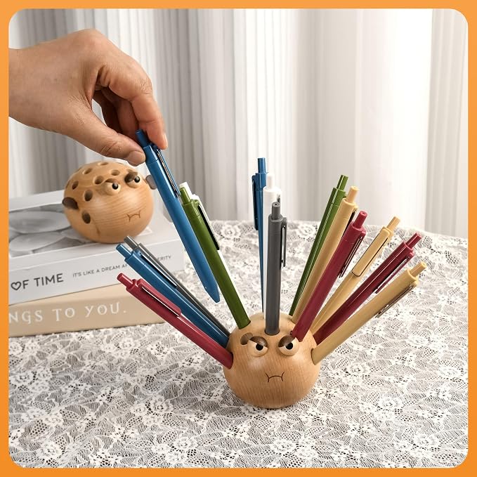 Damuzhi Pen Holder For Desk Pencil Holder Wooden Pufferfish- Funny Small Gifts For Kids, Unique Gifts For White Elephant Gift Steacher Gifts