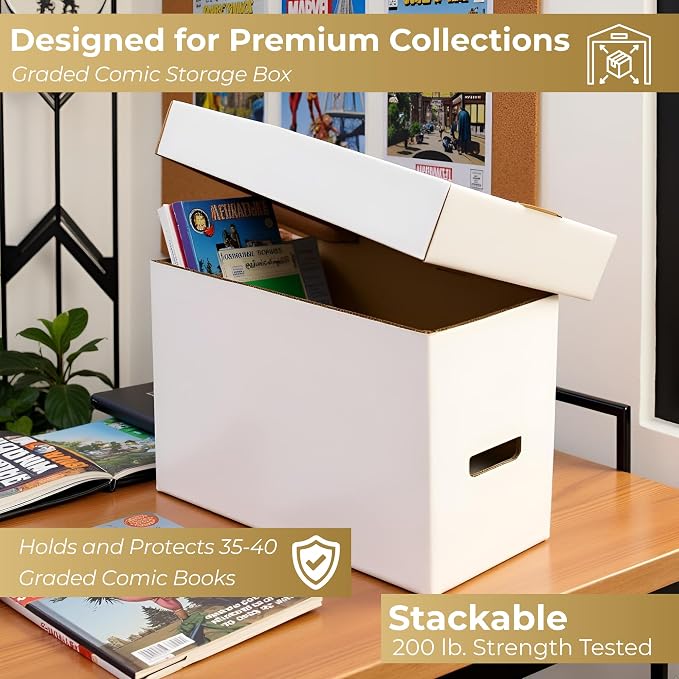 Max Protection CGC Graded Comic Book Storage Boxes - Heavy-Duty Case for 35-40 Graded Comics with 200 lb Test Strength - Made in USA White Cardboard, 4 Pack