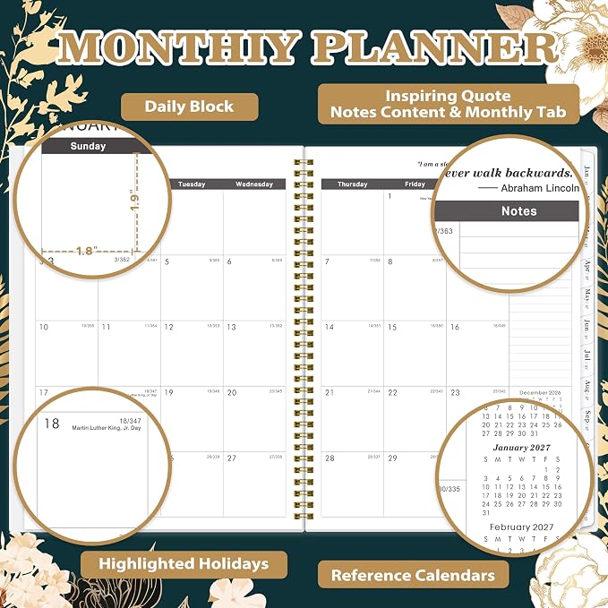 2027-2028 Monthly Planner - Jan 2027 - Dec 2028, 2 Year Monthly Calendar 2027-2028, 9" × 11" Calendar Planner, 24 Months, Tabs, Back Pocket, Twin-Wire Binding, Note Pages