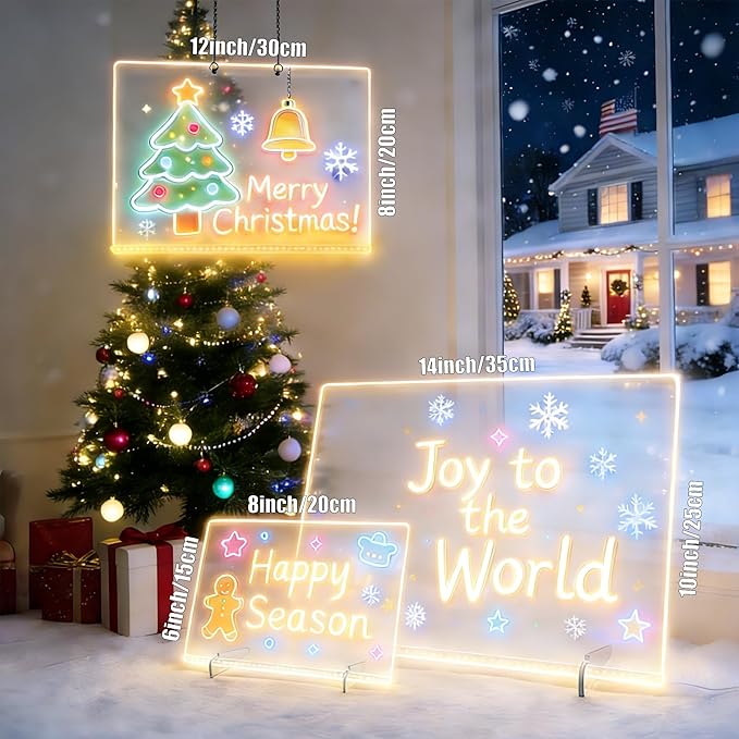 LED Drawing Board for Kids, 3 Pack LED Note Board, Acrylic Light Up Glow Memo Message Lumiboards, Neon Art Magic Pad w/ 7 Markers, Birthday Gift for Kids Girls Teens(8x6 inch,12x8 inch,14x10inch)