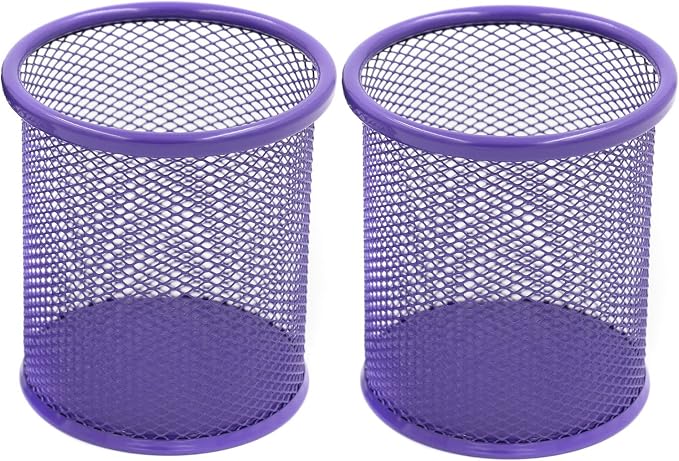 EasyPAG Pencil Holder for Desk, 2 Pack Metal Pen Organizer, Mesh Pencil Cup Organizer for Home, Office, Classroom, School, Purple