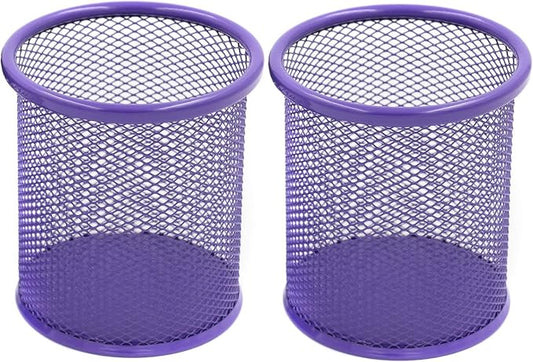 EasyPAG Pencil Holder for Desk, 2 Pack Metal Pen Organizer, Mesh Pencil Cup Organizer for Home, Office, Classroom, School, Purple