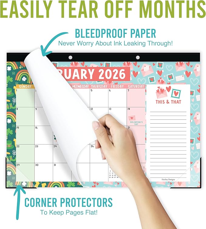 Hadley Designs Large Teacher Desk Calendar 2026-2027 - Desktop Calendar 2026, 18-Month Desk Calendars for Home, Office & Classroom, Cute Classroom Must Haves, Teacher Appreciation Gifts
