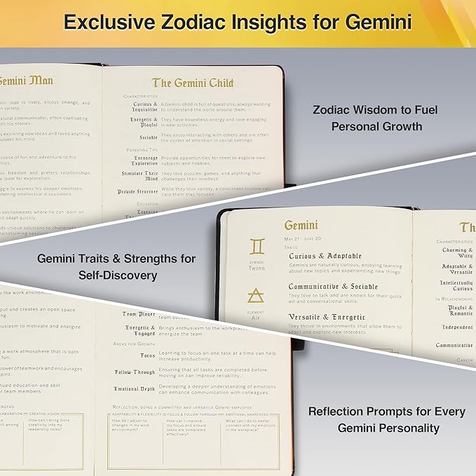 AuroPlanner Gemini Zodiac Undated Planner – Monthly Weekly Daily Astrology Portable Journal Notebook, A5 (5.8” × 8.3”), 160 Pages 4-Month Layout, 100 GSM Paper