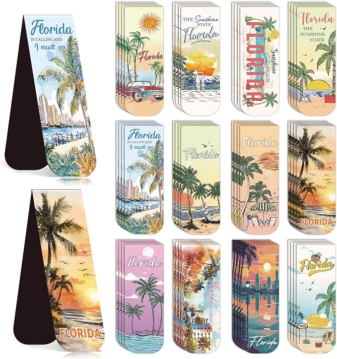 Wxiben Florida Magnetic Bookmark Gifts - 48PCS Traveling City Magnetic Bookmarks USA City Book Marks Page Magnets Marker Clip for Women Book Lovers Traveler Students Teacher Florida Souvenirs Gift