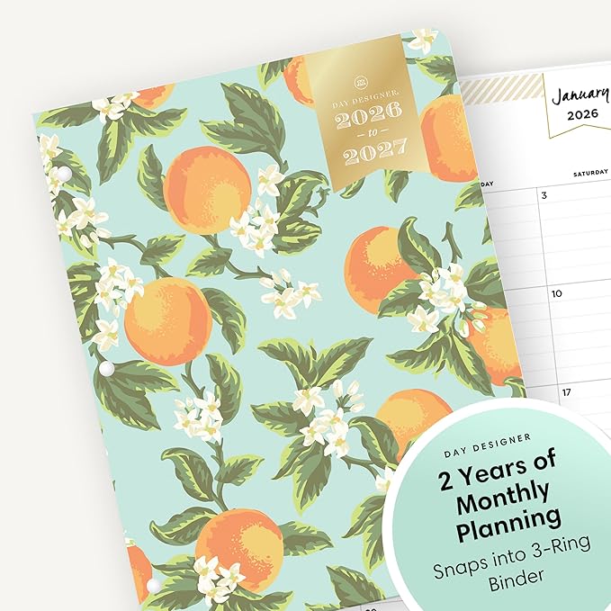 Blue Sky Day Designer 24 Month 2026 Monthly Planner Calendar, January 2026 - December 2027, 8.5" x 11", Flexible Cover, Stapled Binding, Orange Blossom Mint