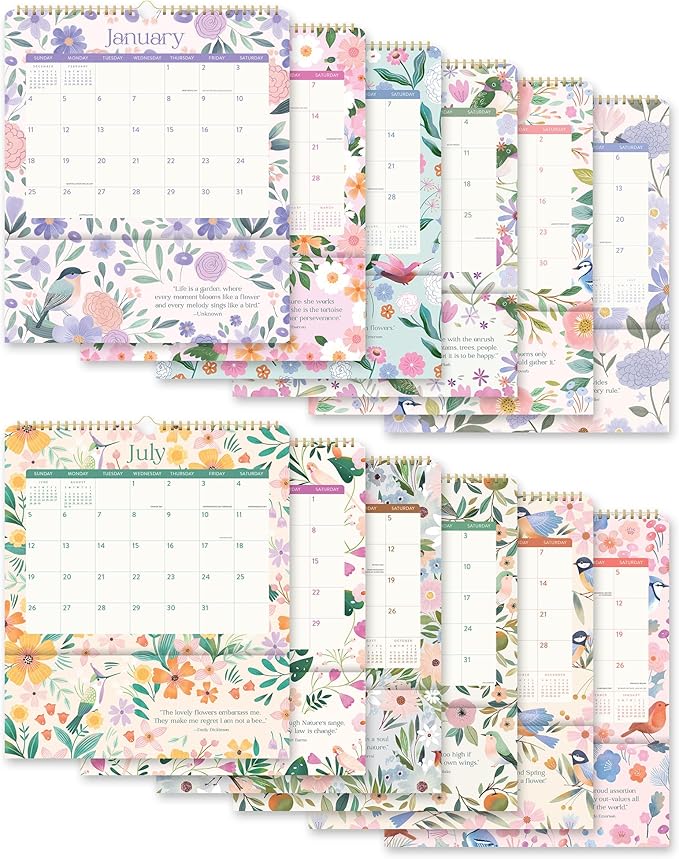 Orange Circle Studio Pockets Plus Wall Calendar 2026, Birds & Blooms, Large Monthly Planner, Hanging Organizer, Aesthetic for Home Office, Classroom, School, Family Calendar, Easy Planning