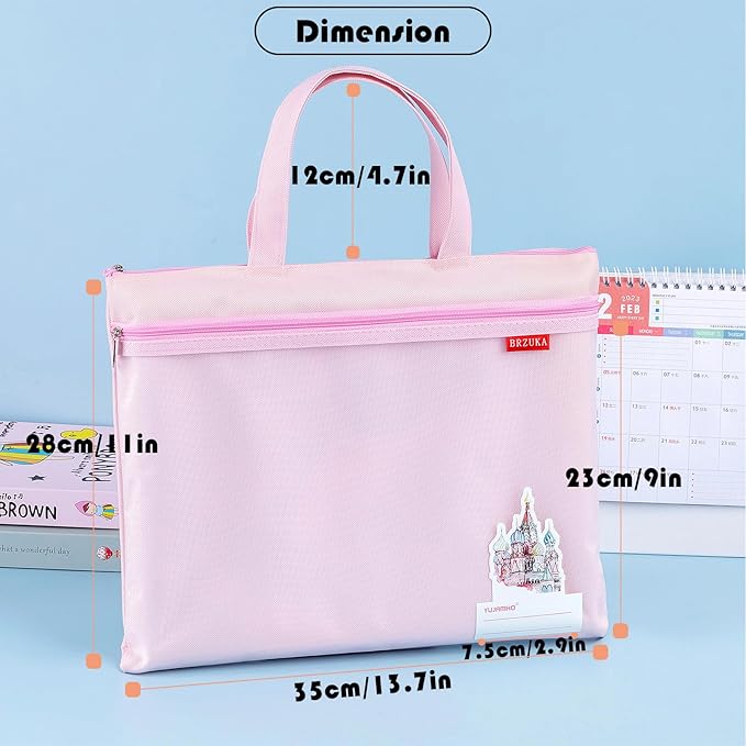 Mesh Zipper Pouch 11x13.7 in, A4 Double Pocket Waterproof File Bag with Handle, Document Storage for School/Travel/Office/Puzzle (Pink, 2pcs)