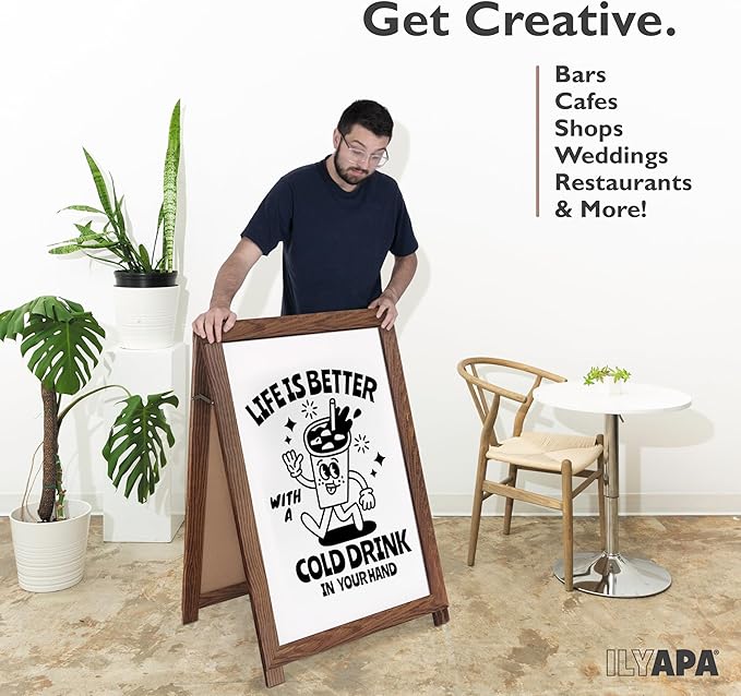 Ilyapa 2 in 1 A Frame Sign Holder and Whiteboard Sign - Dual Sided Magnetic Sandwich Board - Display for Businesses Outdoor - 28x41 - Barnwood Brown