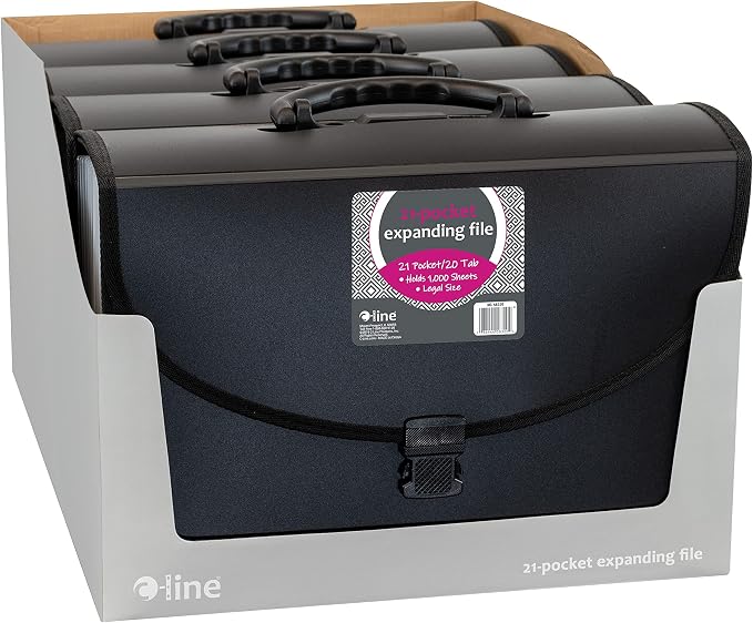 C-Line 21-Pocket Poly Expanding File with Handle, Includes Tabs, Locking Closure, Legal Size, Black (58320), Traditional (Pack of 4)