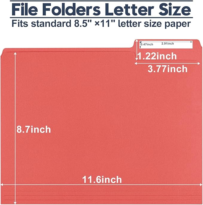 File Folders,150 Pack Colored File Folders Letter Size,8.5" x 11",1/3 Cut Tab Folder,Durable Paper Bulk File Folders with Blank Labels for Office Business School Home Use,Dark Red