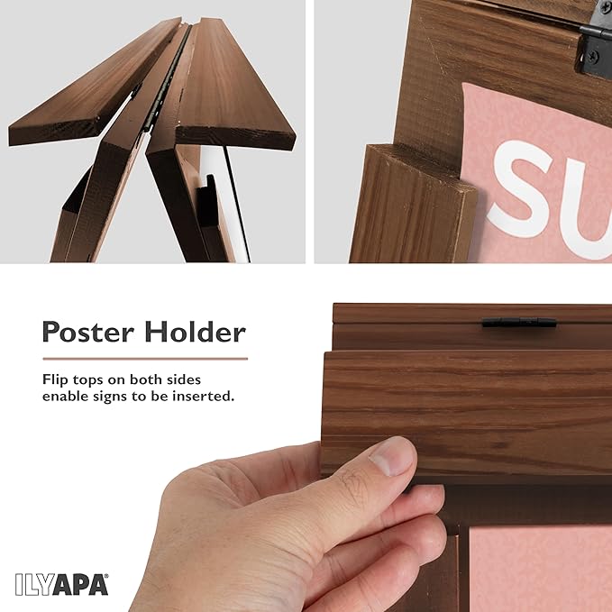 Ilyapa 2 in 1 A Frame Sign Holder and Whiteboard Sign - Dual Sided Magnetic Sandwich Board - Display for Businesses Outdoor - 28x41 - Barnwood Brown