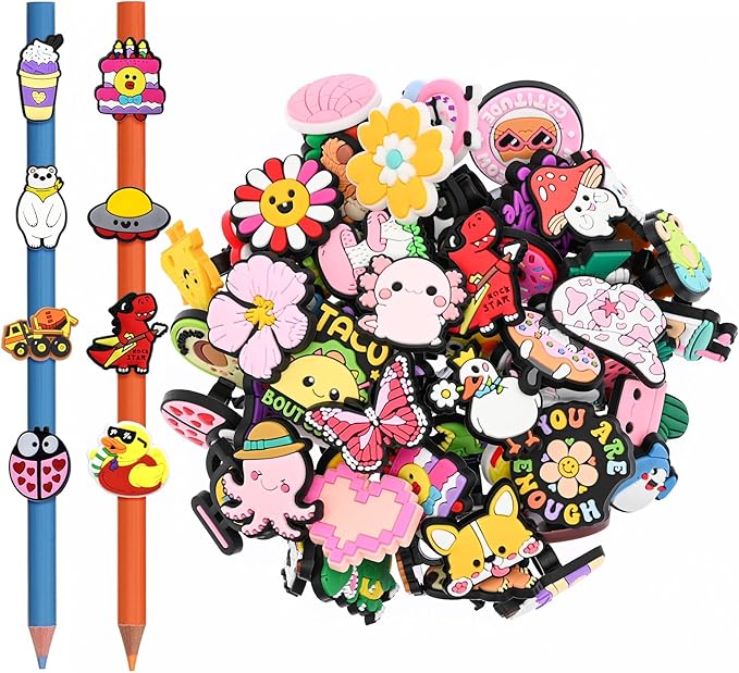 60PCS Pencil Toppers,Cute Pencil Charms for Students Bulk School Teacher Supplies Fun Pen Toppers Charms,PVC Pencils Clips Accessories Random Different Pencils Decor Classroom Rewards Prizes gifts