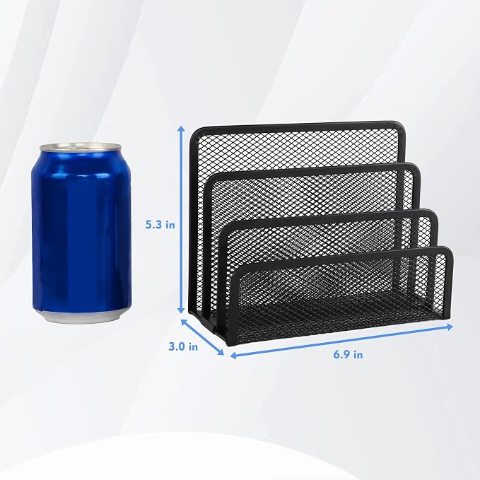 EASEPRES Desk Mail Organizer, Office Small Desktop Metal Mesh Envelope Letter Sorter Paper File Holder Organizer with 3 Vertical Upright Compartments, Black 1 Pack