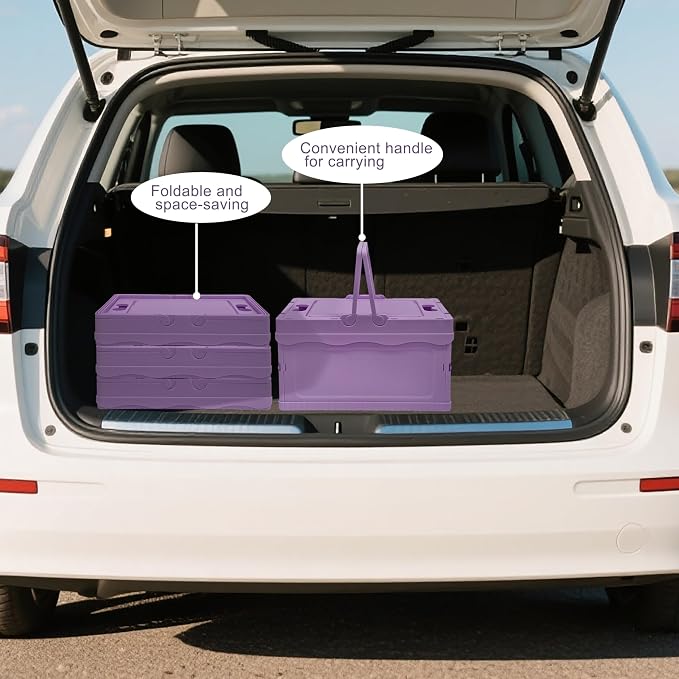 Tixill Small Collapsible Storage Crates, Foldable Plastic Baskets with Lids and Handles for Organizing, Mini Stackable Bins for Home Kitchen Bedroom Bathroom Office (12 * 8 * 7InPurple)