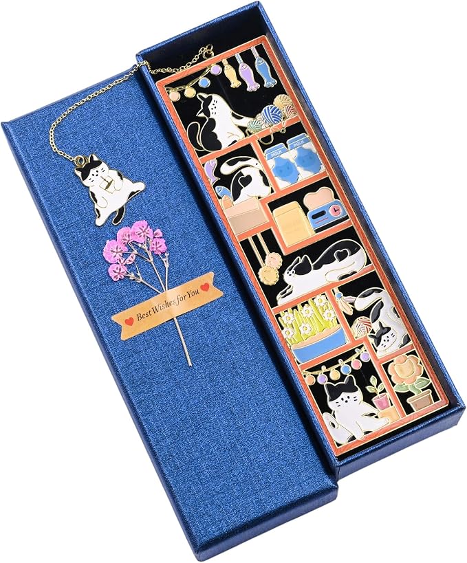 Funny Cat Bookmarks, Cat Metal Bookmark with Gift Box, Personalized Book Marks for Women, Reading, Book Maker Gifts for Mom, Friends, Dad, Teachers, Cat Lover, Book Lover, Graduation