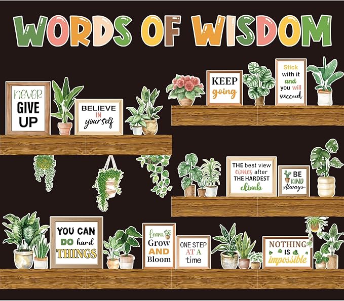 Plant Bookshelf Bulletin Board Set Motivational Flower Reading Bulletin Board Back to School Positive Eucalyptus Greenery Border Cutout Decor for School Wall Holiday Office Library Wall Door Supplies