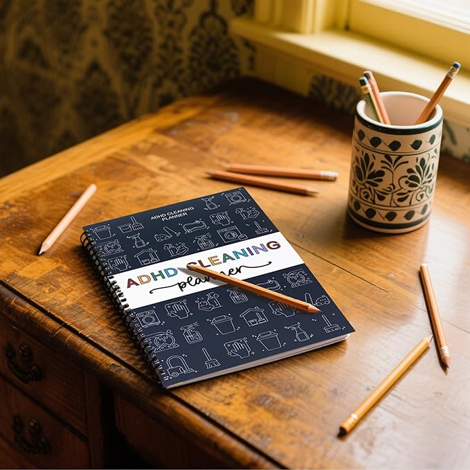 Sonjade ADHD Cleaning Planner, Tidy Minds Daily Weekly Monthly Household Family Planning Task Organizer Book Calendar, Spiral Bound Clean Schedule and Checklist Notebook Journal with Visual Icons, 8.5 x 11.2 Inch, Navy Blue