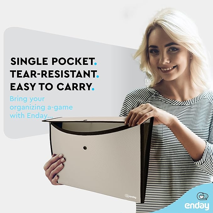 Square Flap Document Holder Grey, Expanding File Folder, A4 Letter Size Reusable Filling Envelopes, Snap Closure Wallet File Pouch Also Available in Pink, Purple, Green, Red, Blue, 1 Pc– By Enday