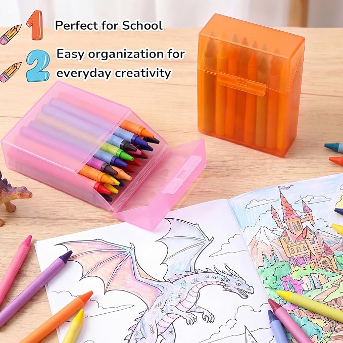 Clabby 24 Pcs Plastic Crayon Organizer Case for 24 Count Crayons Kids Art Supply Storage Box with Lid, Portable Holder for Classroom Home Travel, Fits Standard 24-Pack Crayon (Colorful)