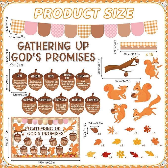 Bible Verse Bulletin Board Autumn Christian Classroom Decoration Gathering Up God's Promises Coutouts Retro Groovy Religuous for School Home Office Chalkboard Blackboard Wall Window Decor Supplies