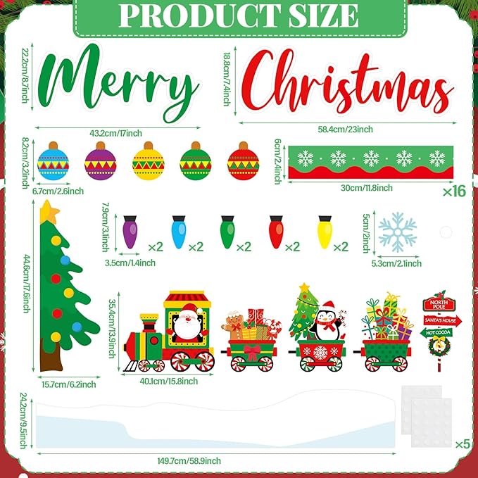 Santa Train Bulletin Board Set Christmas Bulletin Board Decorations Set Merry Christmas Decoration Kit Xmas Santa Train Cutouts for Classroom Wall Fireplace Holiday Party Garden Indoor Outdoor Decor