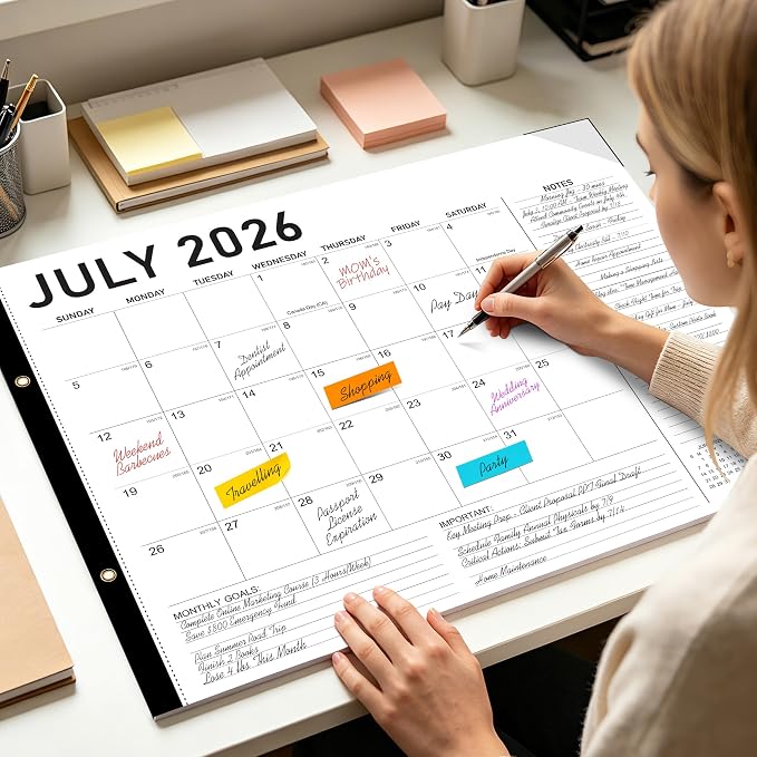 Tcamp Desk Calendar 2026-2027 Large 22 x 17 Inches from July 2026 to December 2027, 18 Months Extra Large Desktop Monthly Calendar Pad for Home School Office