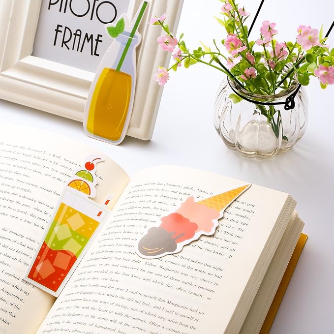 Blulu 60 Pieces Summer Bookmarks Cold Drink Theme Cute Colorful Dessert Bookmarks for Students Kids Adults Reading(Color 1)