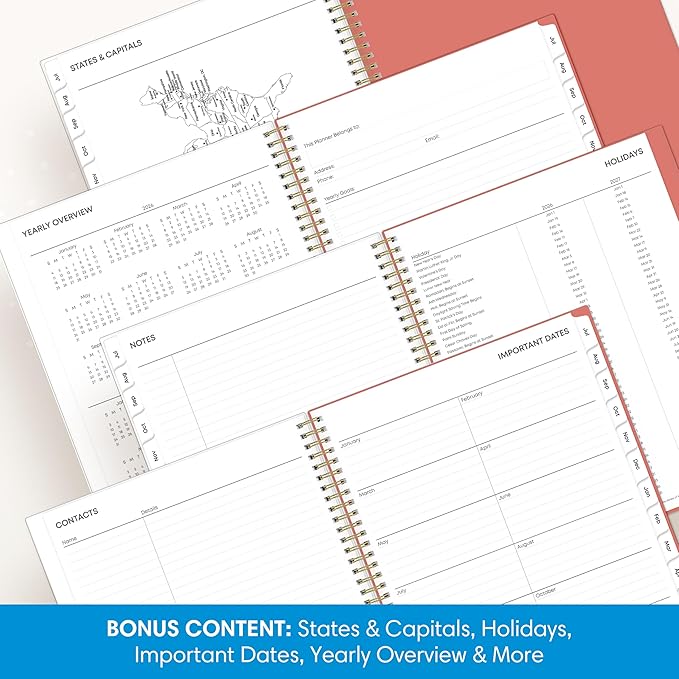 Blue Sky 2026-2027 Weekly and Monthly Academic Year Planner Calendar, July 2026 - June 2027, 8.5" x 11", Flexible Pocket Cover, Wirebound, Storage Pocket, Cali Pink